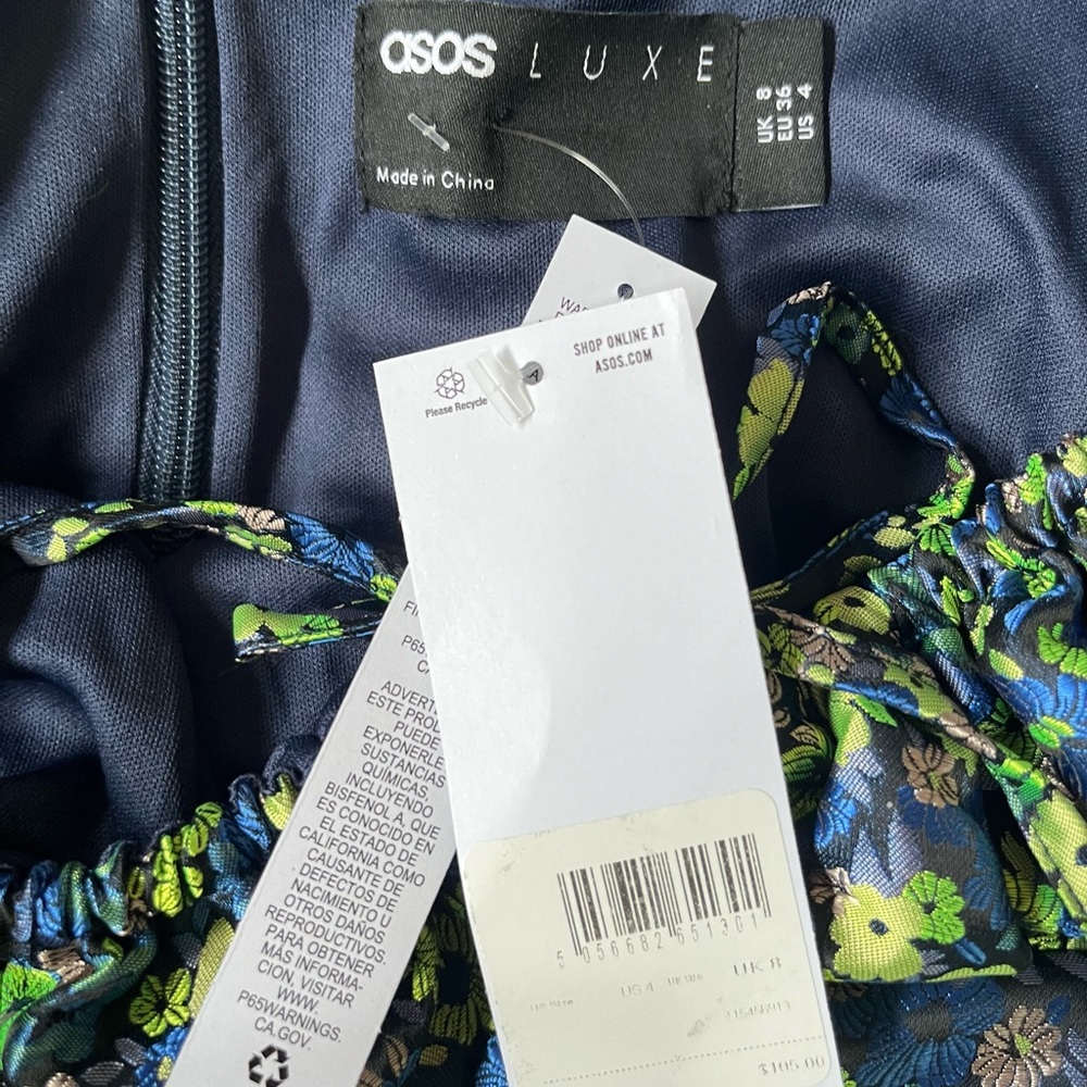 NWT ASOS DESIGN Luxe Floral Puff Sleeve Dress, US size 4, US size 6 - Picture 2 of 4